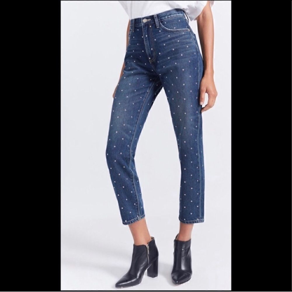 Current Elliott Studded Cropped Jeans 31 High Rise Vintage Straight Raw Hem NWT